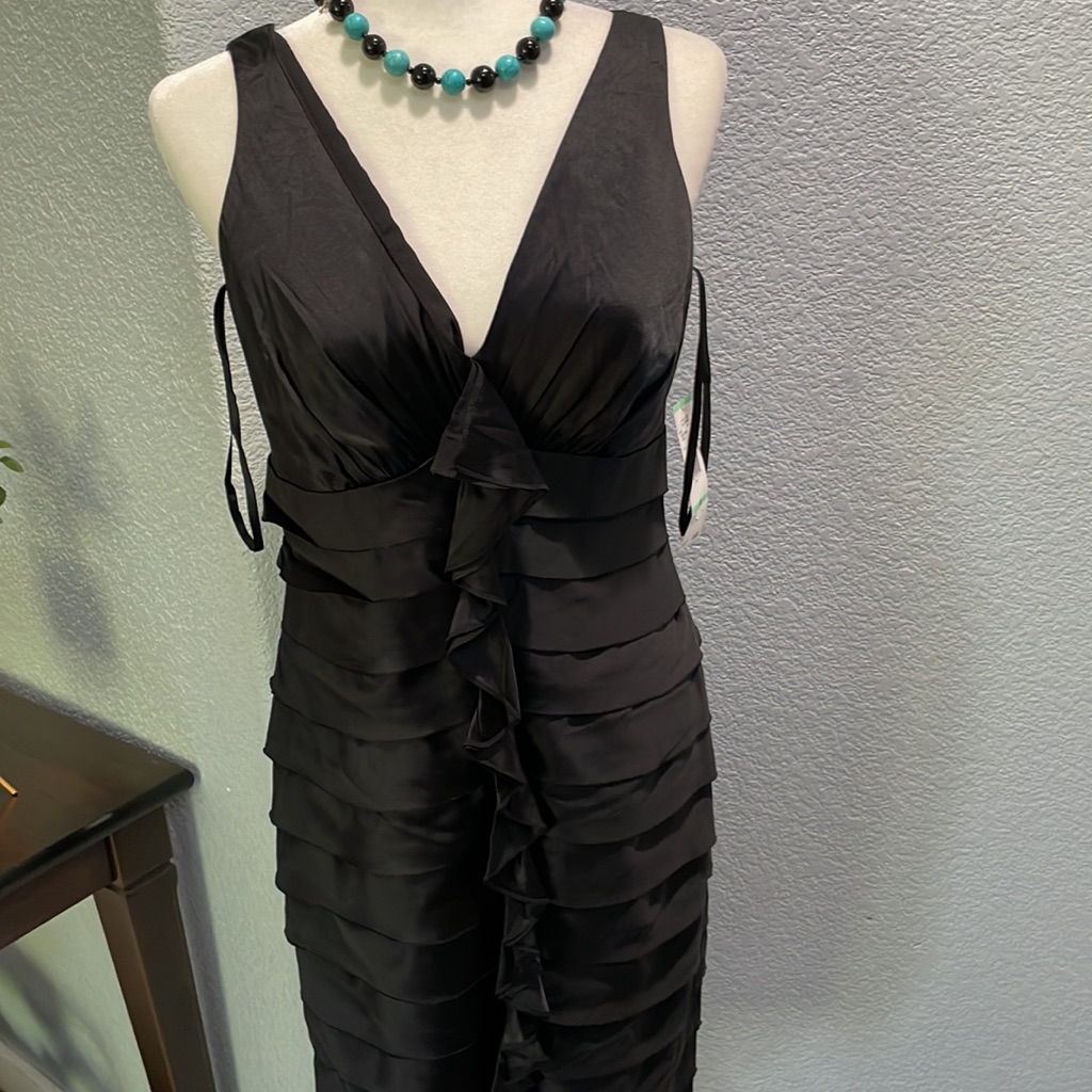 Jones New York Black Tiered Layered Embellished Prom Occasion Dress Size 8